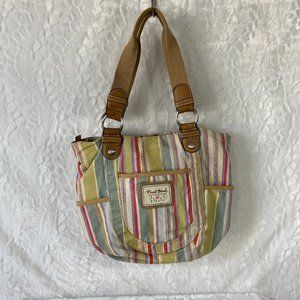 Vintage Fossil BoHo Striped Canvas Shoulder Tote Bag Multi Color